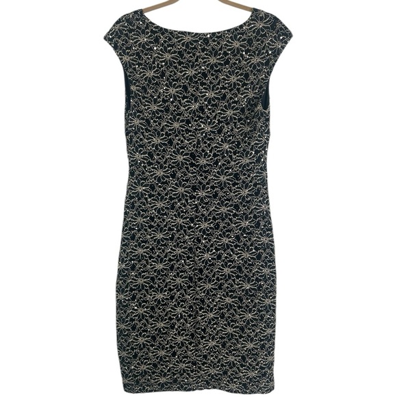 Connect Apparel Gold Black Floral Dark Romantic Cowl Sheath Dress 12 Y2K - Picture 5 of 16